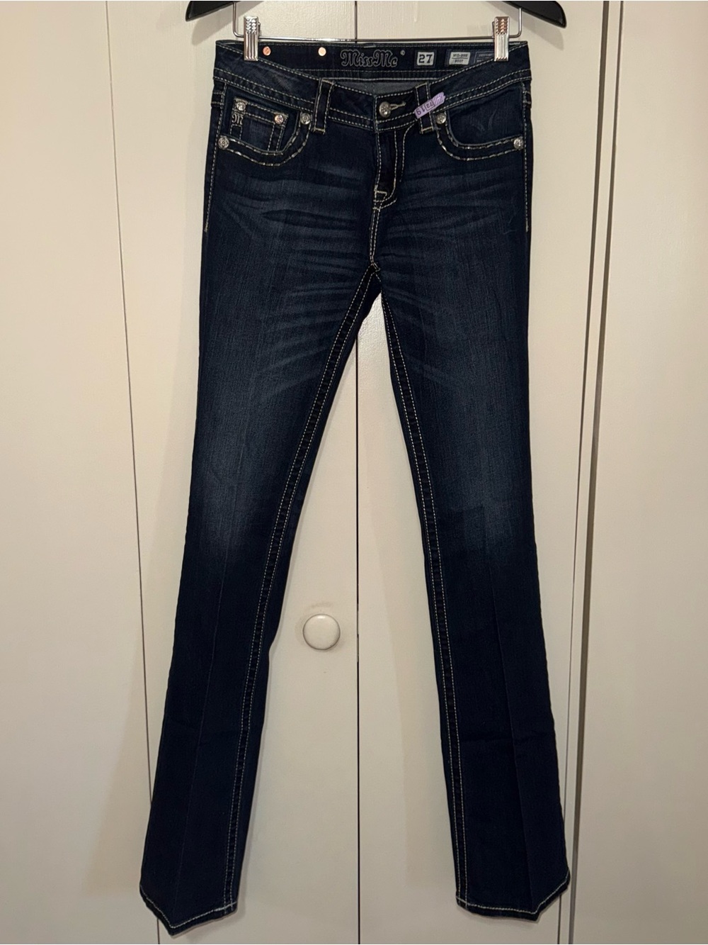Miss Me Dark Indigo Bootcut Jeans with Contrast Stitching